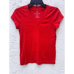 Tommy Bahama Womens Red 100% Cotton V-Neck Short Sleeve T-Shirt Size Small